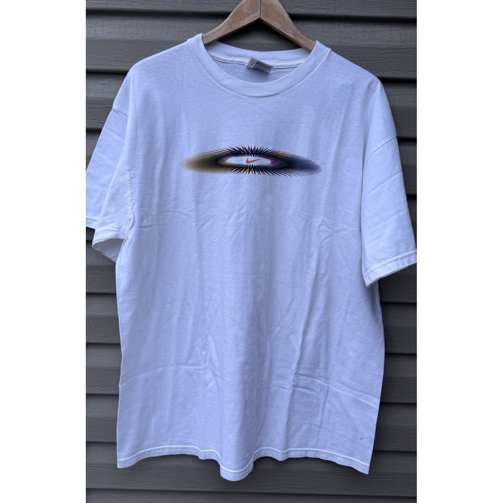 Vintage 90s Y2K  Nike Men's Center Swoosh T-Shirt Large  Logo Made In USA White